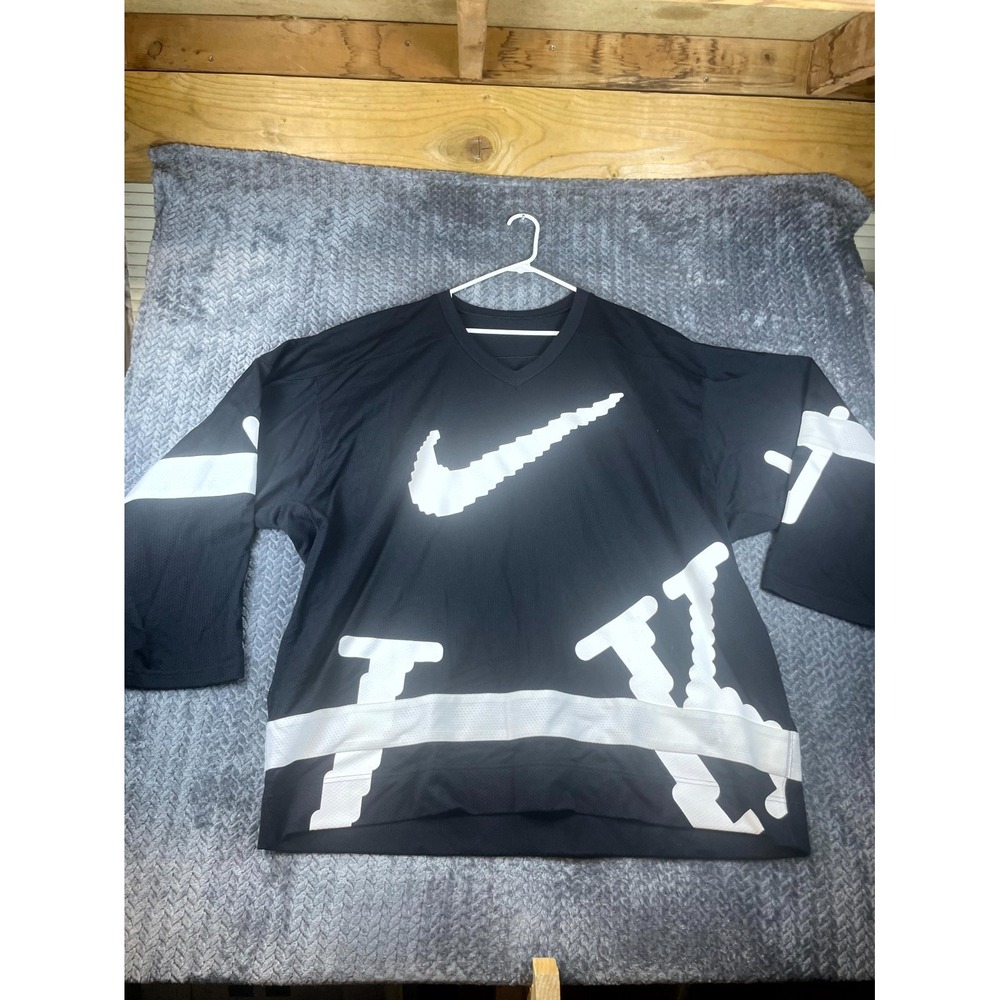Nike Sportswear Club Hockey Jersey Mens 3XL Black White Logo V-Neck Long Sleeve
